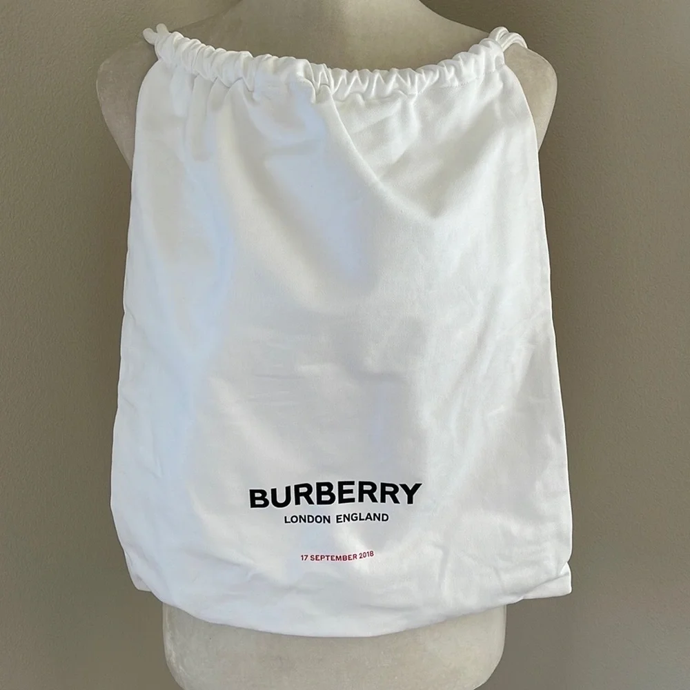 Burberry White Backpack Drawstring Bag 100% Cotton Logo Riccardo Tisci New